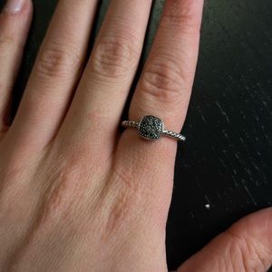 Silver Plated Ring Small Black Stones